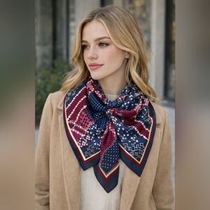 Yamamay Geometric Print Scarf – Navy & Burgundy | NWT